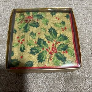 Caspari Gilded Holly Gold 40 Triple Ply Cocktail Napkins (10x10)